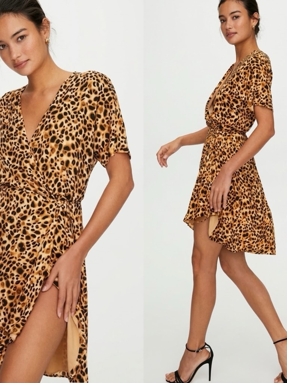 Babaton| Aritzia| Wallace Leopard Print Wrap Mini Dress in Tan/Black Sz XS